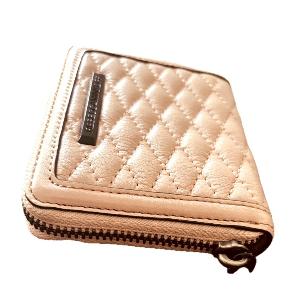 REBECCA MINKOFF Leather Wallet Pale Pink Mini Ava Zip Chevron Quilted Cover